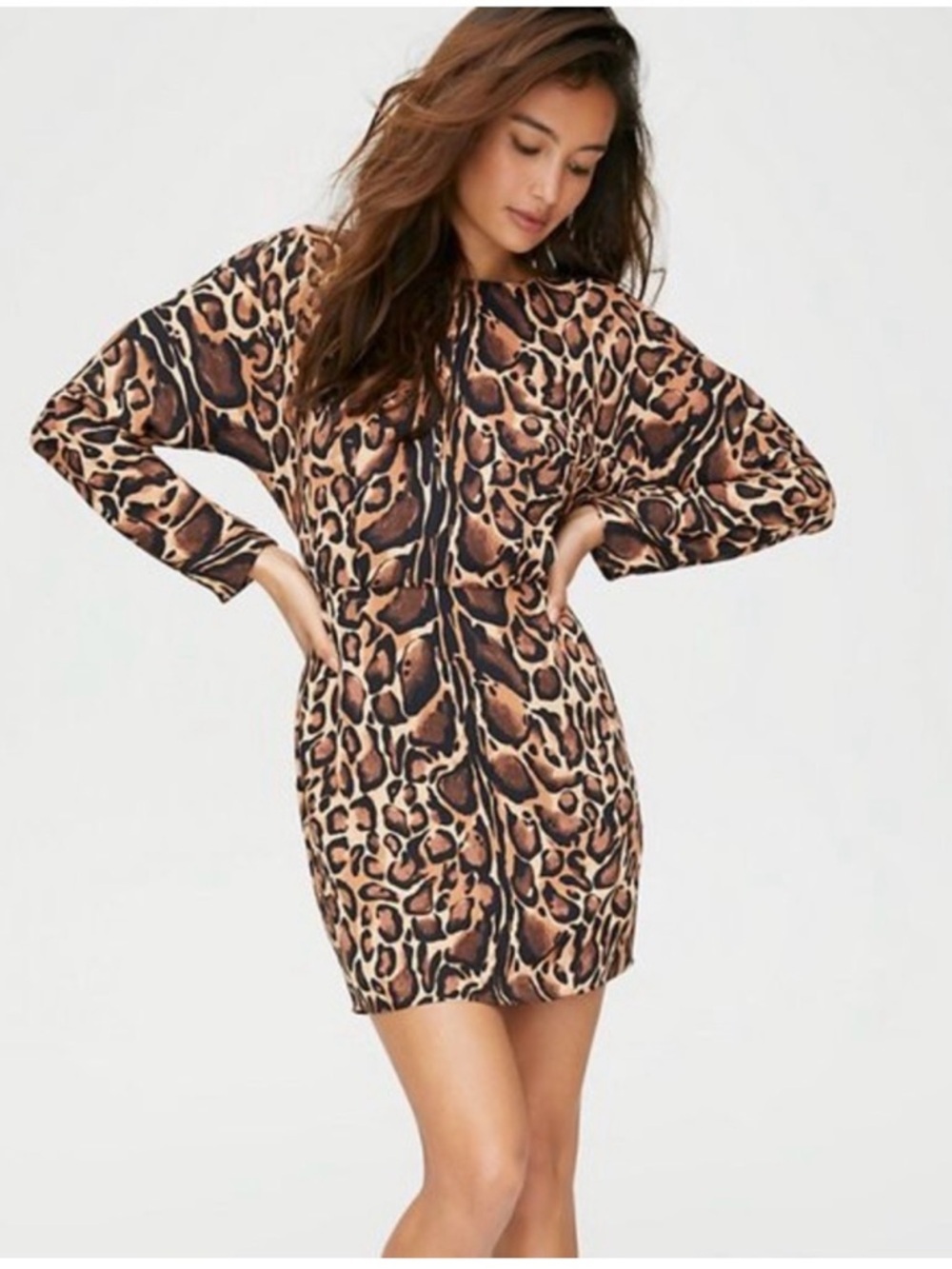 Aritzia Babaton Samson Leopard Long Sleeve Mini Dress
